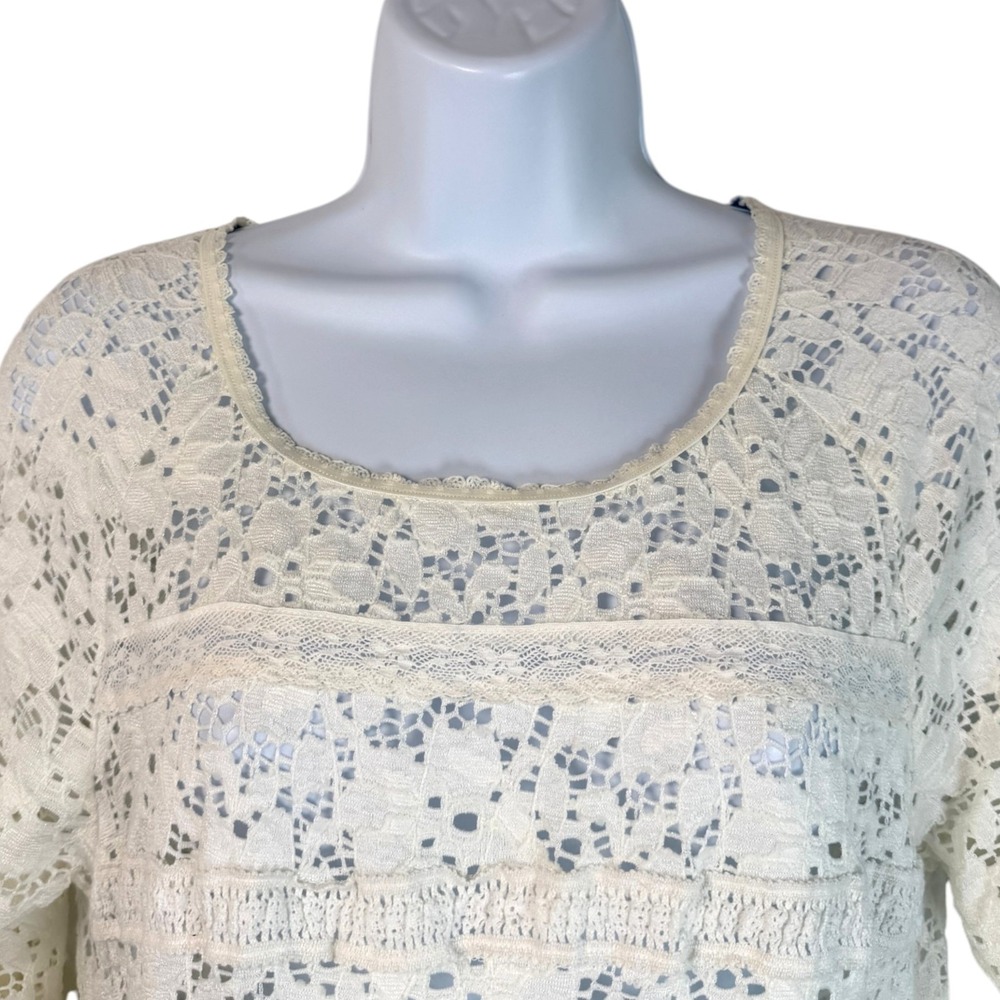 One September Anthropologie Sheer Lace Top S Ivory Stretch Boho Cottage Fairy - Picture 3 of 8